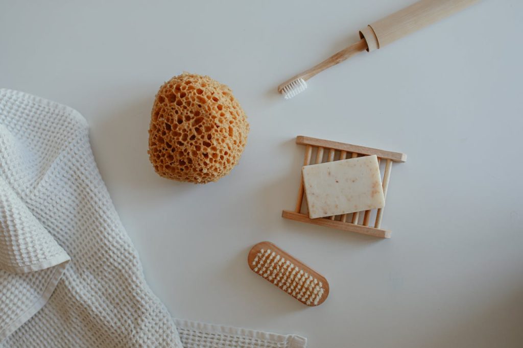 Top View of Wooden Bathroom Accessories